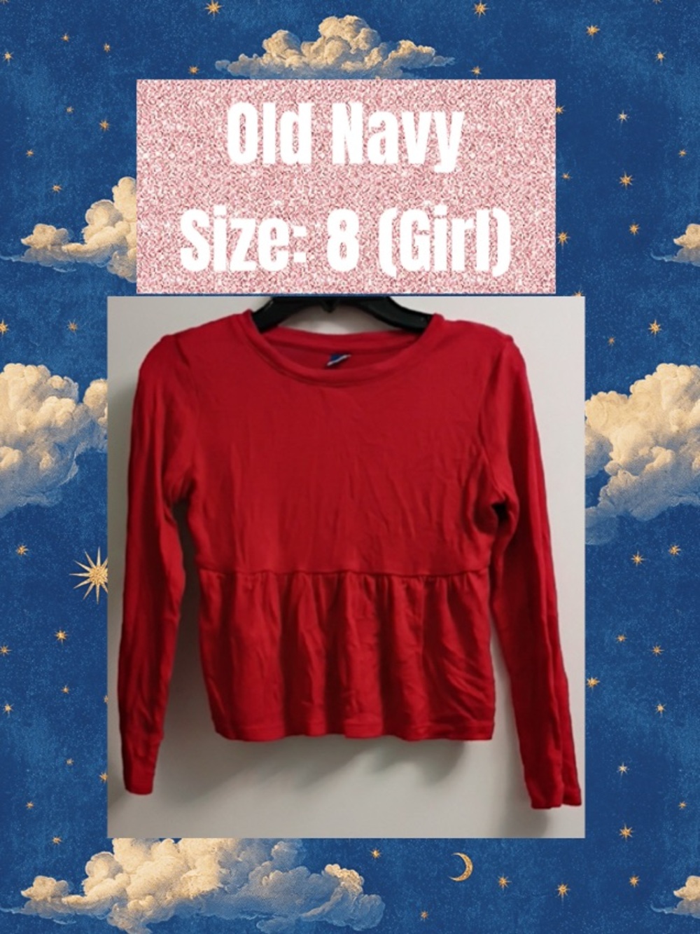 Girl's Long Sleeve Red Peplum Top